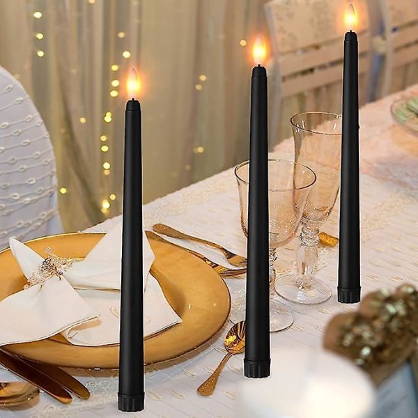 6 stk LED Koniske Lys Flammeløse Batteridrevne Koniske Lys Julebryllupsdekorasjon Black2 28X2.1X2.1CM