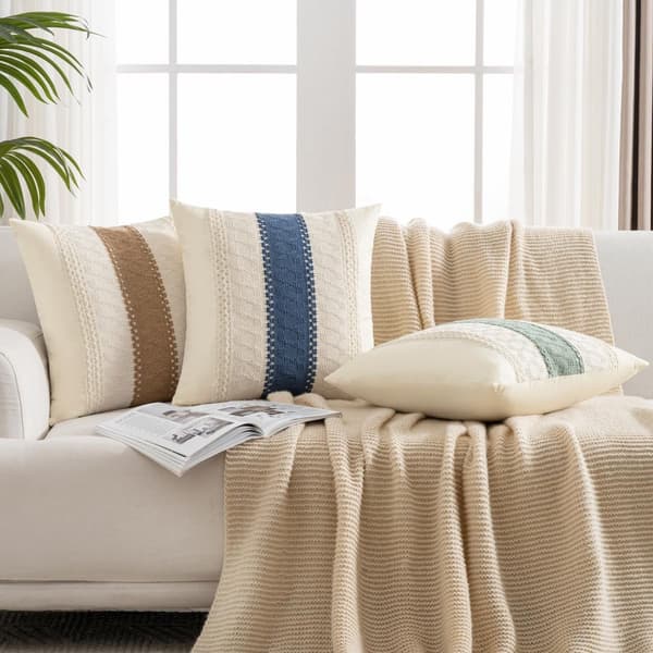 Sæt med 2 Boho Vævede Pyntepudebetræk 45x45 cm Marineblå Teksturerede Bomuldspudebetræk med Skjult Lynlås til Sofa Soveværelse Stue