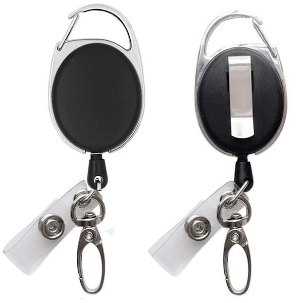 2 stk. Skalerbar badge-rulle, der bruges til badgeholder, kraftig sammenrullelig nøglering, robust ABS-skal, med rustfrit stålfjeder