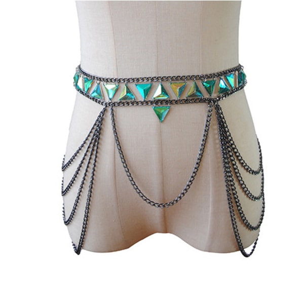 Guld-silverfärgad tunn kedja med blomspetsar, bikini-kroppskedja, halsband, smycke för kvinnor Single waist chain 1pcs
