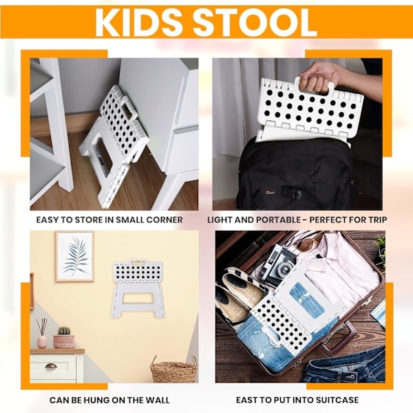 /Ryi/Foldbar Trappeskammel - 23 cm høj foldbar trappeskammel til børn og voksne, 136 kg belastning foldbar trappeskammel (hvid, 1-pak)