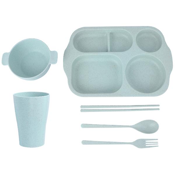 6pcs/set Eco-friendly Wheat Straw Tableware Set Unbreakable Children Dinnerware Set Comes With Plate Bowl Cup Spoon Fork And Chopsticks (green)Green