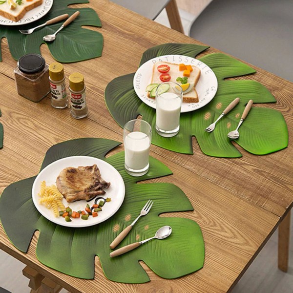 8 stk Tropical Leaf Dekkebrikker Kunstig Eva Monstera blader Palmeblad, kompatibel med bryllupsborddekorasjoner