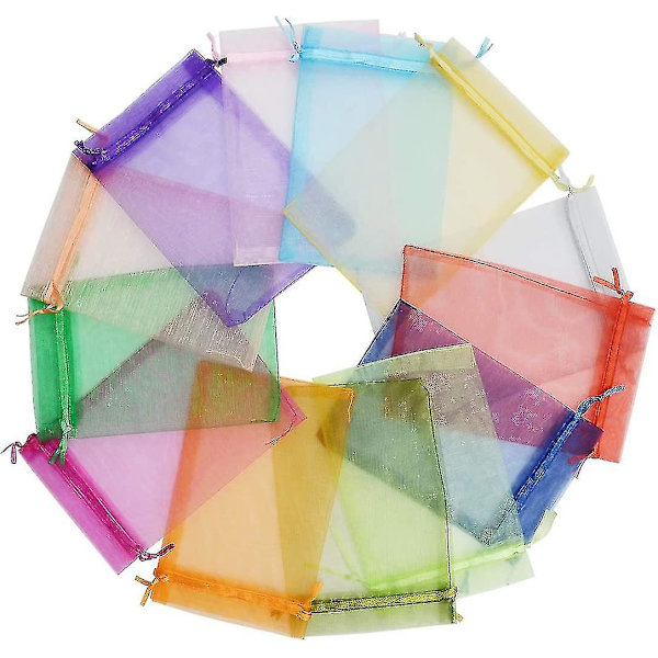 100 stk. 4x6 tommer (10x15cm) 10 farver Organzaposer Kompatibel med Gaveposer til Fest, Slikposer