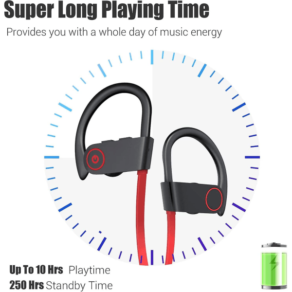 Bluetooth hörlurar, ipx7 vattentäta trådlösa hörlurar för sportlöpare med mikrofon i öronproppar Upp till 10 timmar Batteribrusreducerande headset