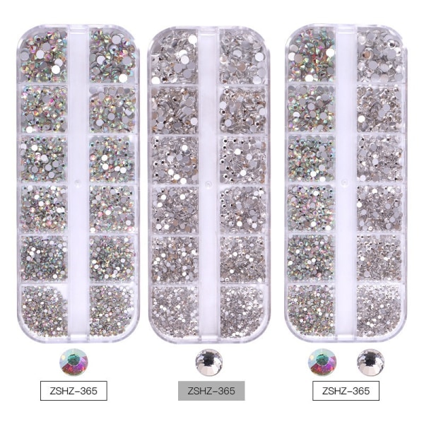 Nail Art rhinestones, runde flatback rhinestones for negler, håndverk, Shadow Multi Shape 3D glass Crystal Nail Gemstone Diamond