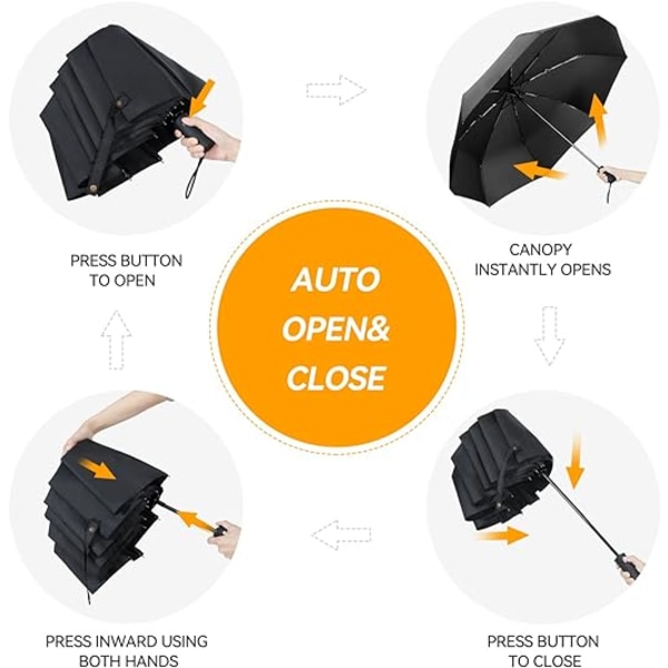 Automatiskt hopfällbart paraply, herrparaply Högkvalitativt kompakt, regntätt reseparaply för män och kvinnor Halkfritt handtag