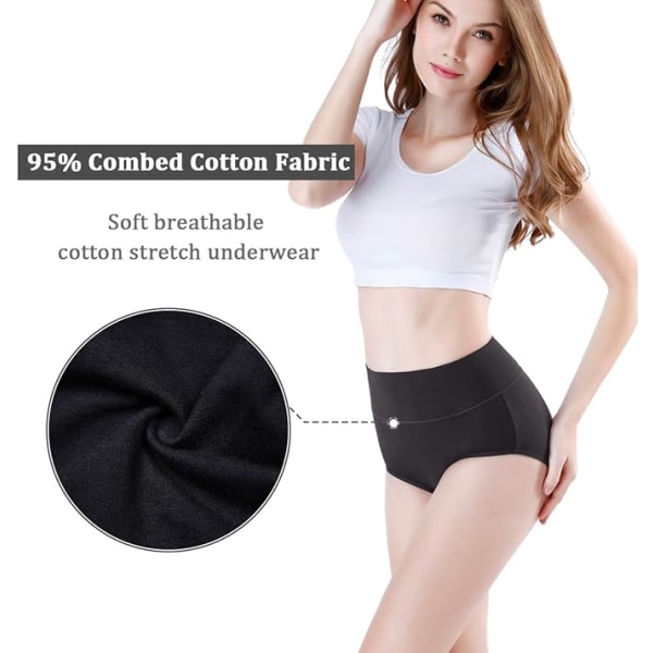 Damunderkläder i bomull med stretch, höghöft, färgglada trosor för damer, 4-pack, storlek L