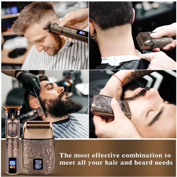 Gaver til ham og barberhøvel for menn med gapende skjeggtrimmer, barberliners skalete barbermaskiner, pleiesett for menn med 4 beskyttere og 2 foliehoder
