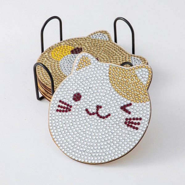 6 kpl diamond painting mitoittavalla pidikkeellä, tee-se-itse Cat Coaster Diamond Art Kits -liukumaton lasinalusta aloittelijoille