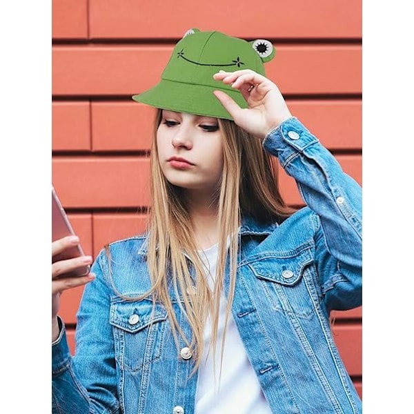 /Ryi/Groda Bucket Hatt Söt Bomulls Solhatt Bredbrättad Fiskehatt för Vuxna Kvinnor Flickor