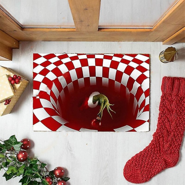 Jule 3D Illusionsdørmatte Antislipp Gulvmatte Sengside Tepper For Soverom Stue Barn 80X120cm Rød Stjålet Grinch Red Stolen Grinch 80X120cm