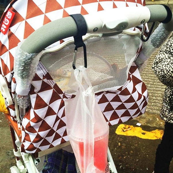 Barnvagnskrokar - Snäppkrokar gjorda av aluminium - Set med 2, Svart, Stabil, Fjädrande, Flexibel - Barnvagnsfäste, Universal