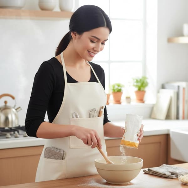 3-pak kunstforklæder til voksne med 3 lommer, justerbart forklæde i polyesterlærred til maling, keramik, bagning, naturfarve, 77 x 66 cm