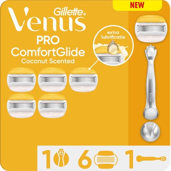 Kokos-høvel for kvinner, 1 metallhåndtak, 6 refill-blader med 5 blader, dusjholder