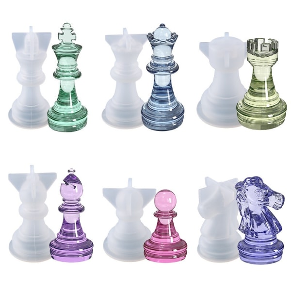 6 st 3D silikon schack form, form gör-det-själv-schackstycken form Form för gör-det-själv-hantverk, heminredning