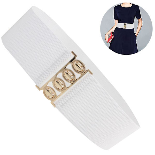 Brett Elastiskt Midjeband med Stretch och Retro Spänne - Vit White