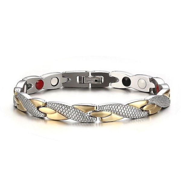 Magnetisk Terapi Armband Elegant Stål Armband Smycken Terapeutisk Silver Och Guldpläterad (2 st, Guld+Silver)