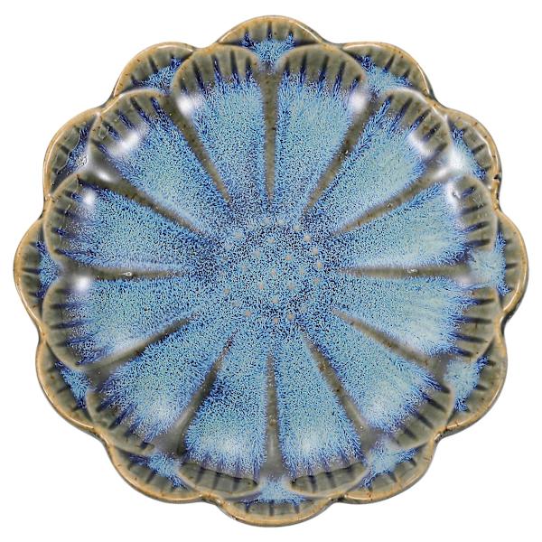 Blomsterformet Snackfad Keramisk Sidefad Plade Krydderi Sauce Dip Skål Blå 11.3X11.3X2.3CM Blue 11.3X11.3X2.3CM