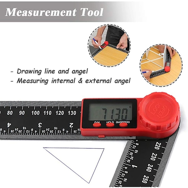 LCD Digital Vinkelmätare Linjal, 200mm/7 Tum Vinkelmätare Gradskiva Inclinometer Goniometer Elektronisk Vinkelmätningsverktyg För Träbearbetning