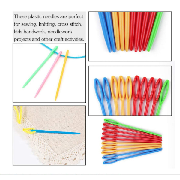 50 stk Store Øye Plast Sy Nåler 3.54in Fargerike Plast Tråd Sy Nåler Sy Håndverk (Tilfeldig Farge)