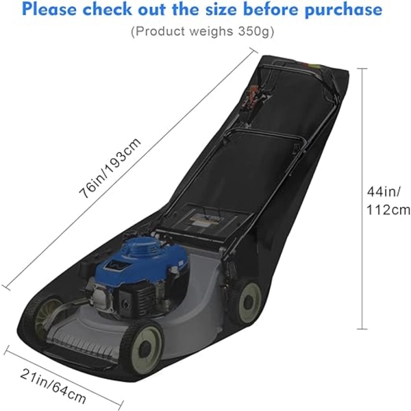 (193 x 64 x 112 cm) – Svart, gressklipperdeksel, vanntett støvtett 210D Oxford-deksel med spenner, snor og oppbevaringspose