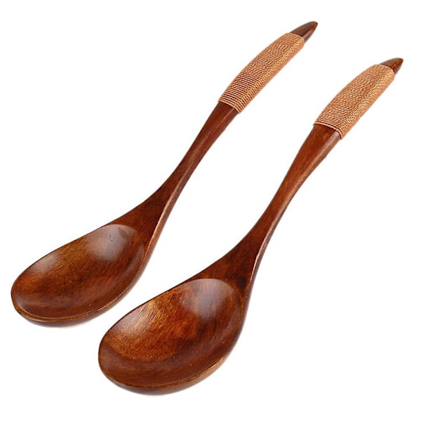 2 st Japansk Stil Träskedar Kreativa Soppskedar Med Knuten Linje På Handtaget Vintage Servis För Hemmet Restaurang (brun)