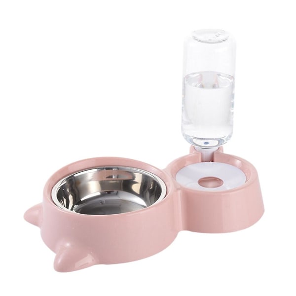Dobbelt Vand- og Foder Skål til Kæledyr, Spise- og Drikkeskål, Kæledyrstilbehør til Kat og Hund (pink) Pink Pink