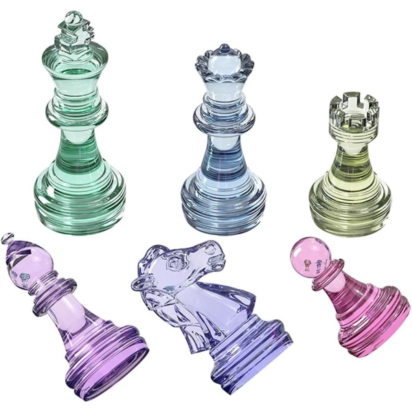 6 stk 3D silikone skak harpiksform, harpiksstøbeform DIY skakstykker form krystal epoxy form til gør-det-selv-håndværk, boligindretning