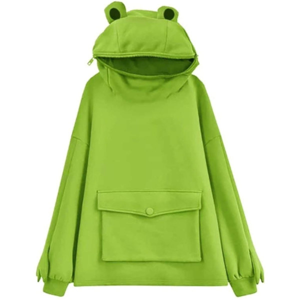 Dame Novelty Frog Hoodie Oversized Tykk Casual Løstsittende Glidelås 3X-Large Lys Grønn Light Green 3X-Large