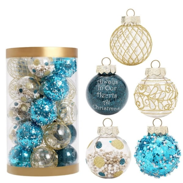 Julekuler Ornament for Xmas Tree, 25 STK Plast Snuttefri Ornament Ball Juletre Pynt Farget og glitter Festdekorasjon