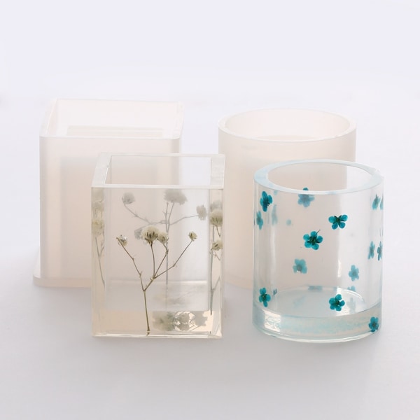 2 stk Harpiksforme Silikonform til Epoxyharpiks Harpiks DIY Terning og Cylinderforme Kan bruges til at lave Blomstpotte, Penholder