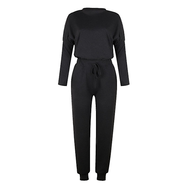 Damkläder Lösa Tvådelade Set Solid Långärmad Toppar Väst Casual Byxor SweatsuitMBlack Black M