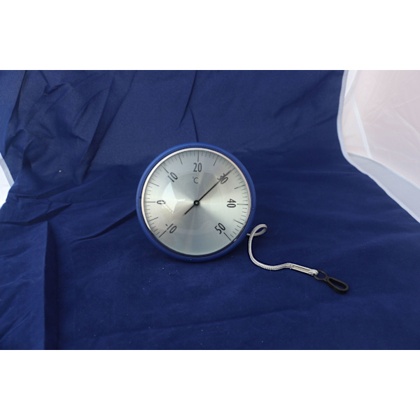 Analogt bassengtermometer, egnet for svømmebasseng og dammer, rustfritt stål, komfortabel avlesning, med festetau, blå