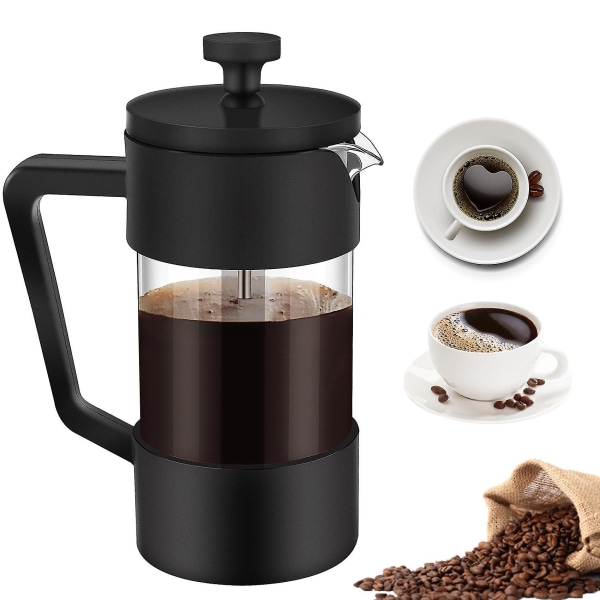 French Press Kaffe Tebryggare 12 oz, förtjockat borosilikatglas Kaffepress rostfri och diskbänk