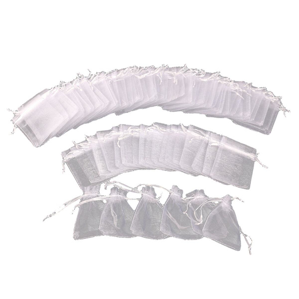 50 stk. Gennemsigtige Gaveposer Favorit Organza Gaveposer Gaveposer Snøreposer Smykkeposer Hvid White