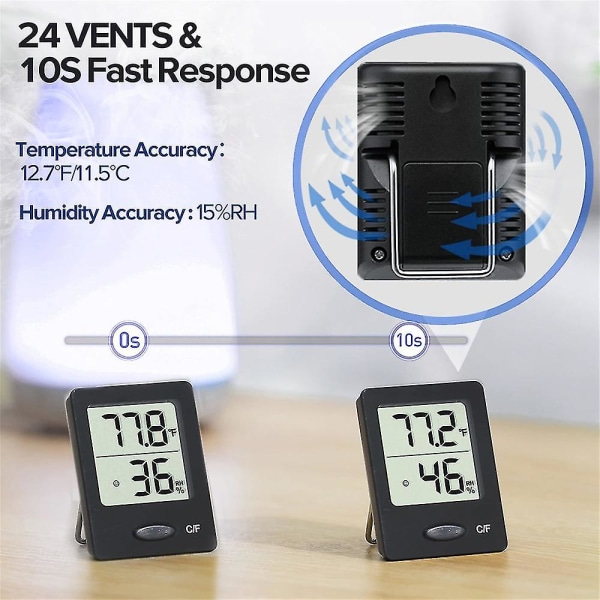 Mini LCD Digital Display Inomhus Termometer Hygrometrar Tillbehör Lämpliga För Växthus, Vinkällare, Källare Svart Black