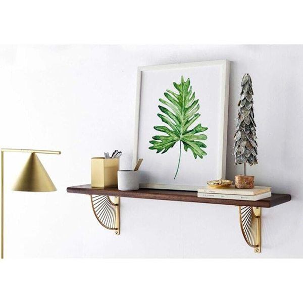 Uiva metalliset kultaiset tuulettimen muotoiset kolmion muotoiset hyllytelineet, 2 kpl, ripustettava hyllyseinäkulmateline ravintolaan/toimistoon/koti-sisustukseen (15 cm/5,9 tuumaa)