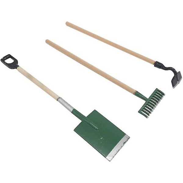 Miniature Haveværktøj, Dukkehuss Haveværktøj 1:12 Dukkehuss Tilbehør Med Skovl Rake Spade Landskab Modelgrøn 3stk