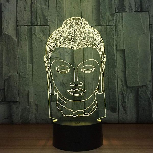 3D Buddha Staty LED-lampa Art Deco Lampa Ljus LED Dekoration Ljus Fjärrkontroll 7/16 Färger Byt USB-driven Barnpresent Födelsedag Julgåva