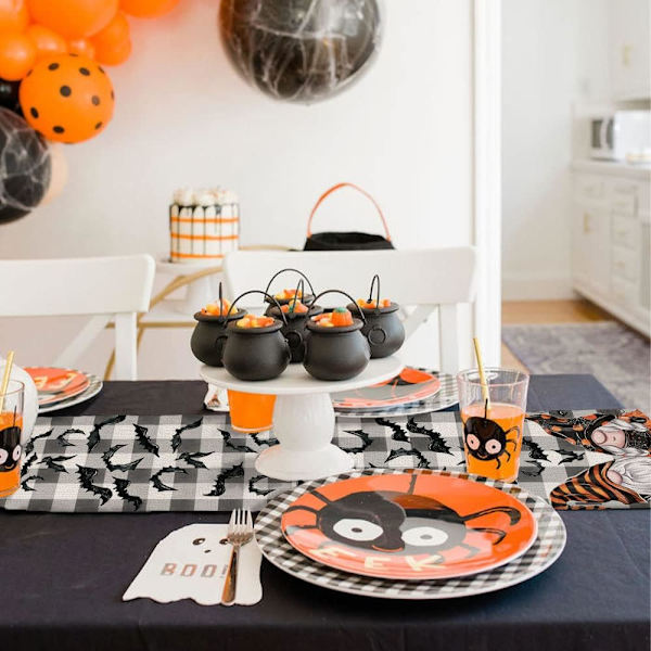 Halloween Dekoration 13x72 Tum Fladdermöss, Buffelrutig Bordlöpare Lång Farmhouse, Semesterfester, Inomhus Dekoration, Retro Tema Festmiddag
