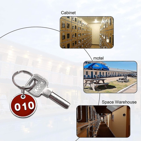 1-50 Nøglering med tal, nummerskilte, skab, fitnesscenter, nøgleringe, graveret nummer med nøgleringe, aluminium nummerskilt 1-50 Rød 1-50 Red