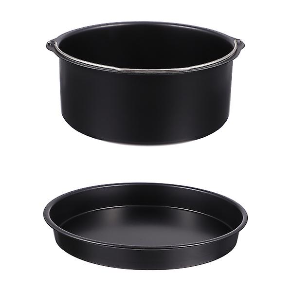 1 Set/2 st 6 tum Air Fryer Tillbehör med Kolstål Kaksform Pizzaplatta Svart 17,3x7cm Black 17.3x7cm