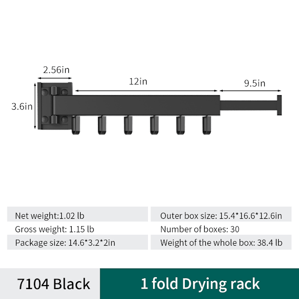 Vikbar Utdragbar Klädhängare Väggmonterad Infällbar Torkställning Inomhus Aluminium Hem Tvättlina*ryy 7104 black one S