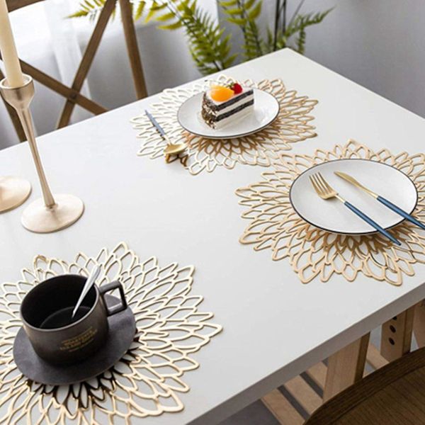 12 stk. PVC Bordskåner Kompatibel med Spisebord Hul Pad Coaster Pads Bordskåner Guld