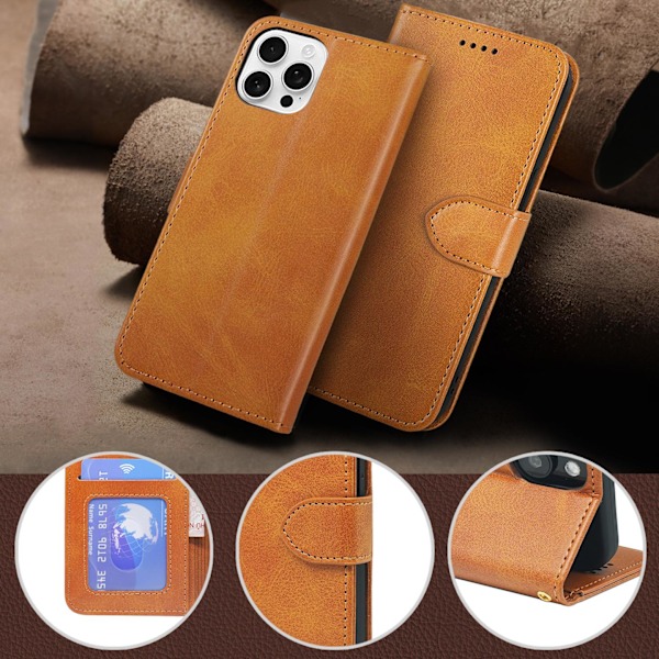 RY/Klassiskt Plånboksfodral Läder Mobiltelefonväskor Flipskydd Tillbehör för iPhone 16 Pro Max Iphones 11 12 15 Pro 16e Brown For iPhone 13