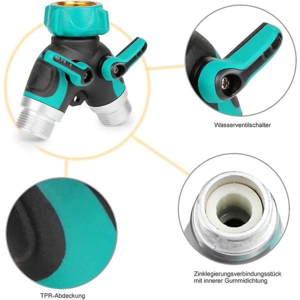 2-vejs Fordeler Slange Splitter Y-fordeler 3/4 Have Slange Connector Med 2 Udløb 26,5 Mm Ventiler Justerbar Og Låsbar Vandstrøm 2 Connectorer