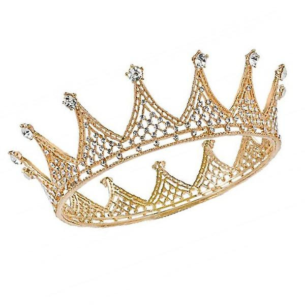 1 stk Barokk Rund Krone Rhinestone Bryllup Krone Fest Hodeplagg Tiara For Brud (gull)