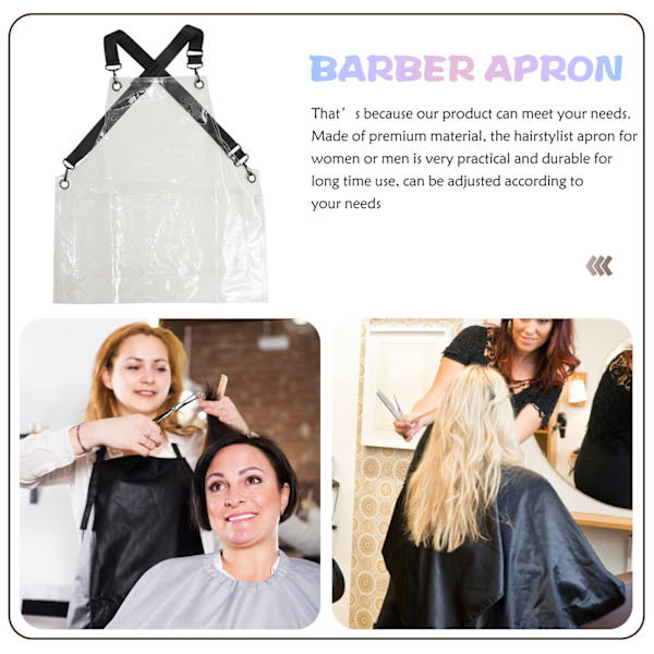 Salongfrisørforkle Klart forkle Plastforkle Barberforkle Hårstylist Transparent forkle Justerbar kryssrem Arbeidsforkle