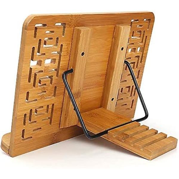Bambus Bogestativ, Bogestativ Med 2 Metal Sideholdere, Foldbar Og Justerbar Stativ, Til Ipad/ Tablet/ Kogebøger/ Skrivebordsdokument Holder (hul O